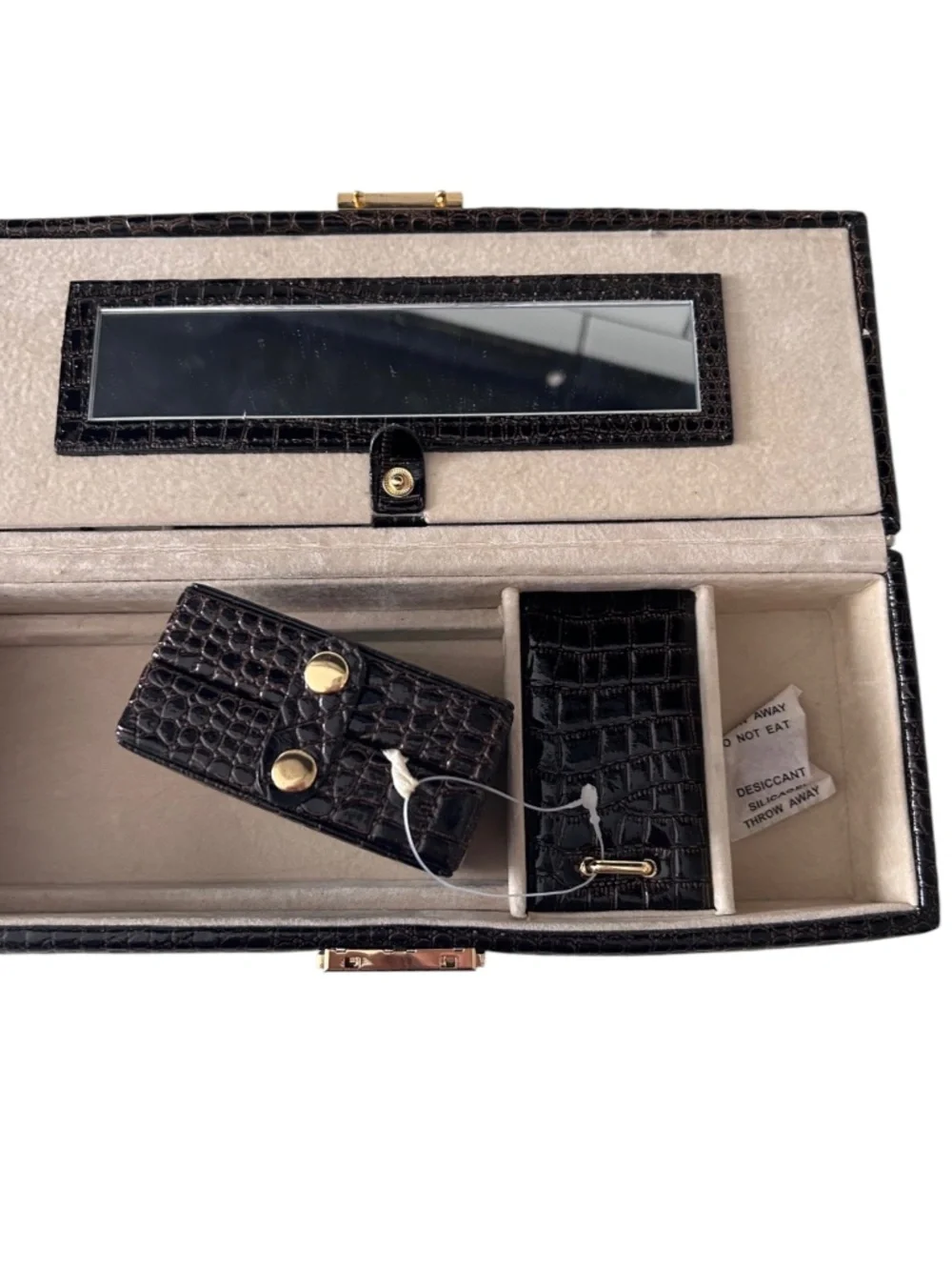 NWOT Alfred Design Keepsake Jewelry Box Genuine Croc Embossed Leather w/ Key